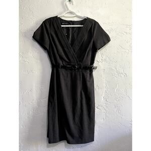 LN Studio black v neck belt t shirt dress womens 8 career office business work